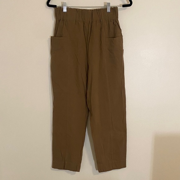 OZMA Pants - OZMA Women's Utility Heavy Laundered Linen Pant Carob Brown Cropped Size Medium